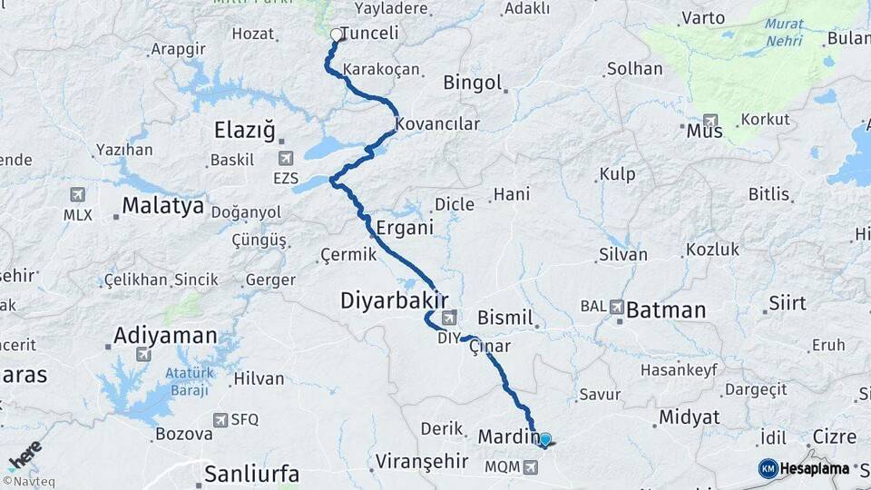 Mardin Tunceli Arası Kaç Km - Yol Haritası