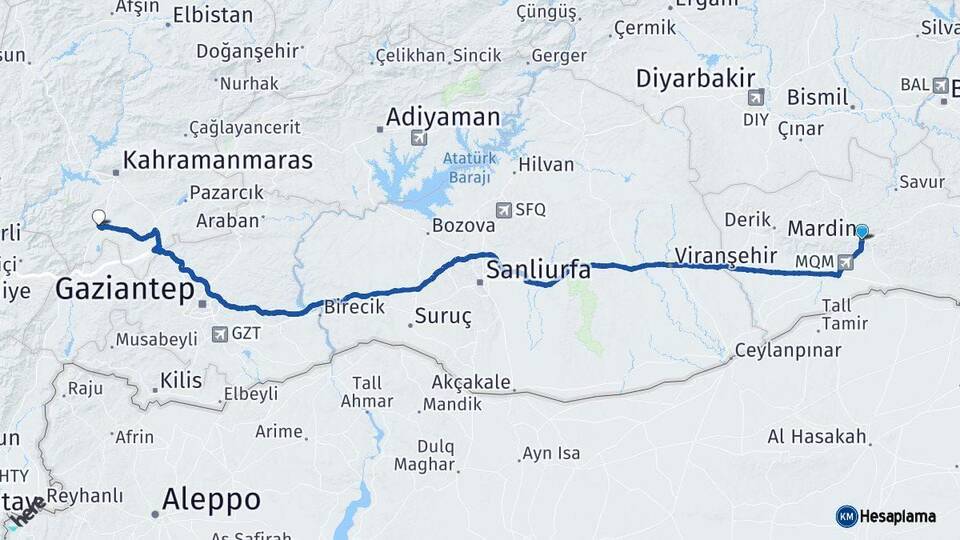 Mardin Türkoğlu Kahramanmaraş Arası Kaç Km - Yol Haritası