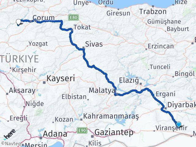 Mardin Uğurludağ Çorum Arası Kaç Km - Yol Haritası