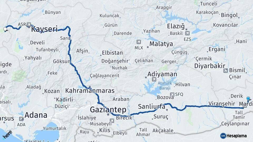 Mardin Ürgüp Nevşehir Arası Kaç Km - Yol Haritası
