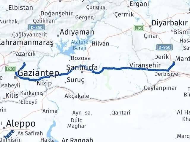 Mardin Yavuzeli Gaziantep Arası Kaç Km - Yol Haritası