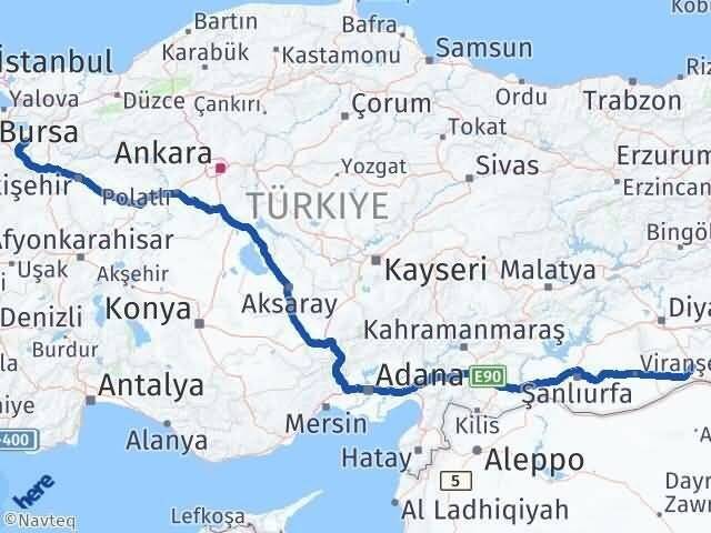 Mardin Yenişehir Bursa Arası Kaç Km - Yol Haritası