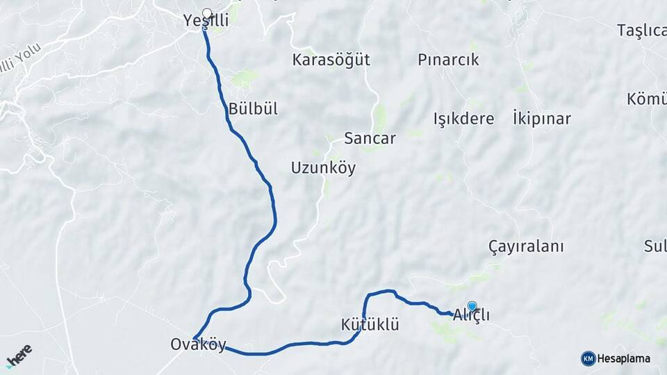 Alıçlı Yeşilli Arası Kaç Km - Yol Tarifi