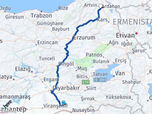 Mardin Yeşilli Ardahan Arası Kaç Km - Yol Haritası