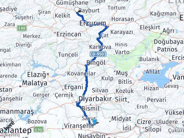 Mardin Yeşilli Bayburt Arası Kaç Km - Yol Haritası
