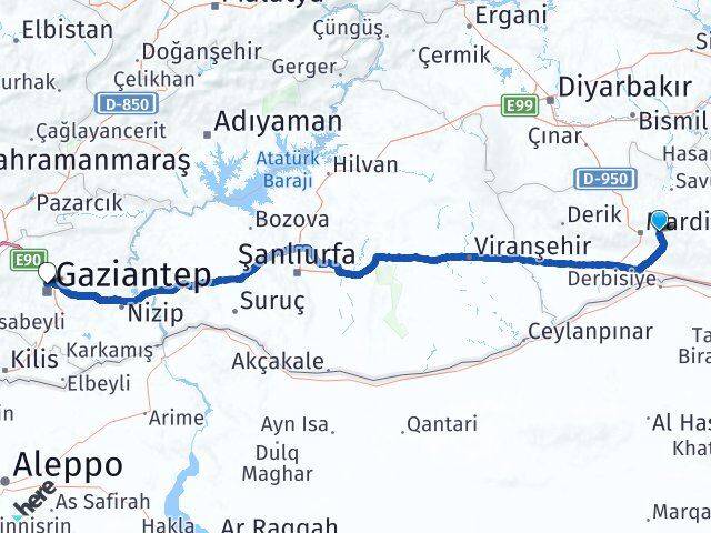 Mardin Yeşilli Gaziantep Arası Kaç Km - Yol Haritası