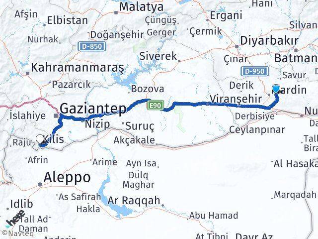 Mardin Yeşilli Kilis Arası Kaç Km - Yol Haritası