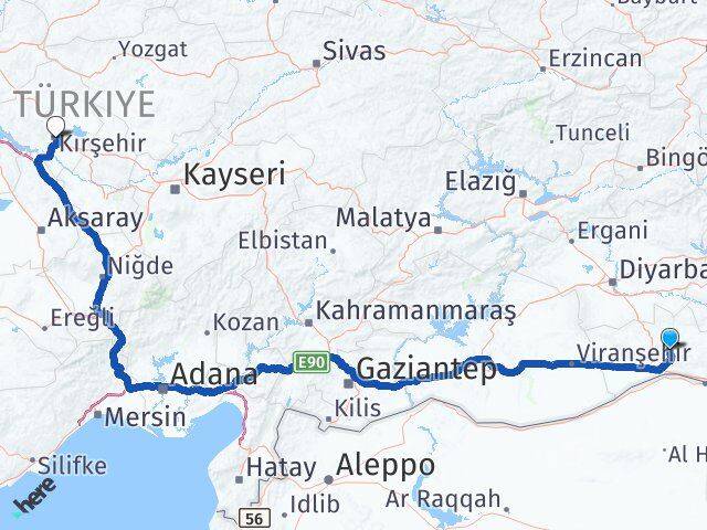 Mardin Yeşilli Kırşehir Arası Kaç Km - Yol Haritası