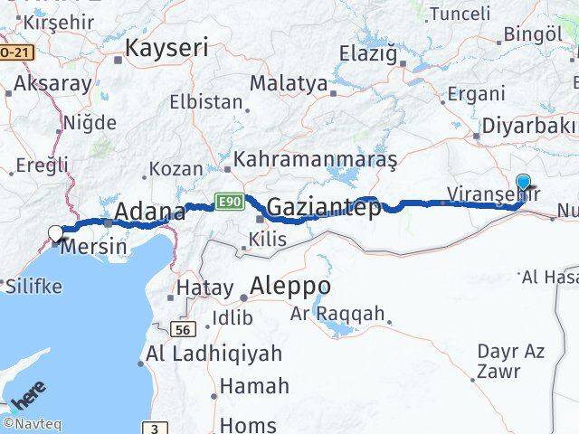 Mardin Yeşilli Mersin Arası Kaç Km - Yol Haritası