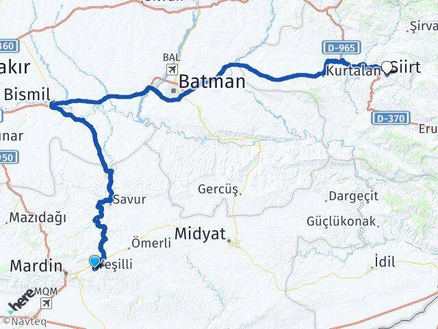 Mardin Yeşilli Siirt Arası Kaç Km - Yol Haritası
