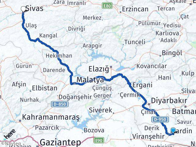 Mardin Yeşilli Sivas Arası Kaç Km - Yol Haritası