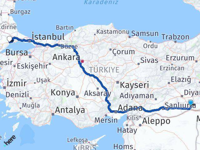 Mardin Yeşilli Tekirdağ Arası Kaç Km - Yol Haritası
