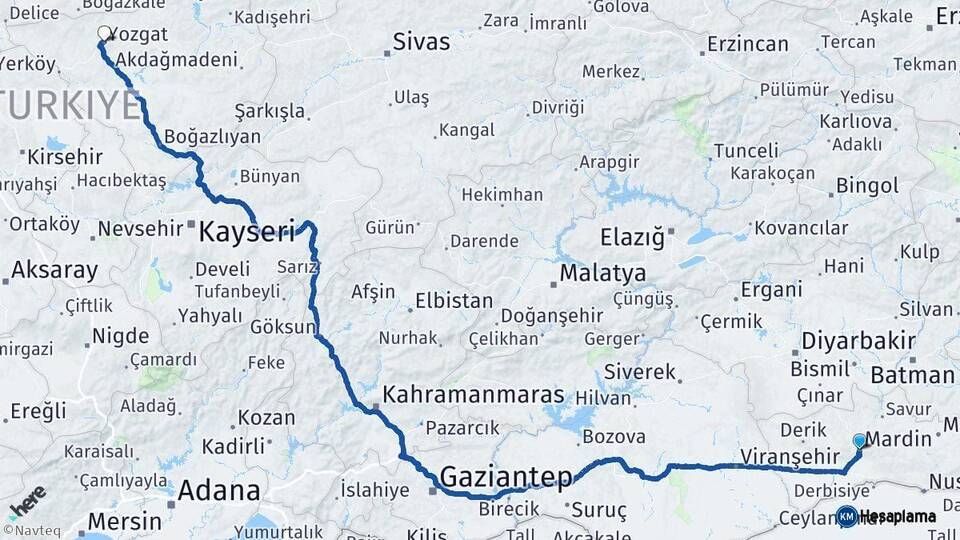Mardin Yozgat Arası Kaç Km - Yol Haritası