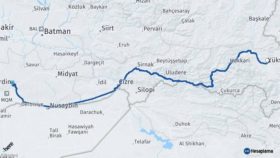 Mardin Yüksekova Hakkari Arası Kaç Km - Yol Haritası