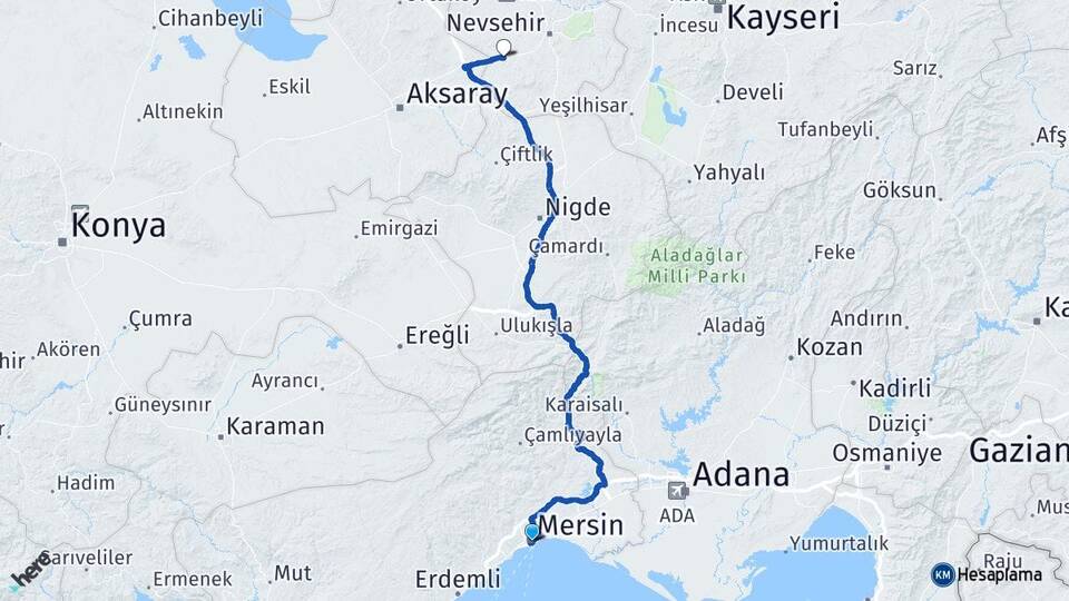 Mersin Acıgöl Nevşehir Arası Kaç Km - Yol Haritası