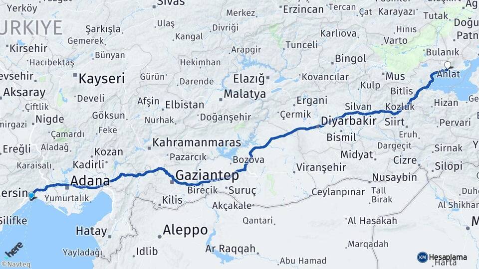 Mersin Adilcevaz Bitlis Arası Kaç Km - Yol Haritası