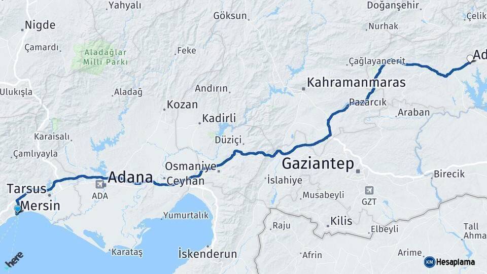 Mersin Adıyaman Arası Kaç Km - Yol Haritası