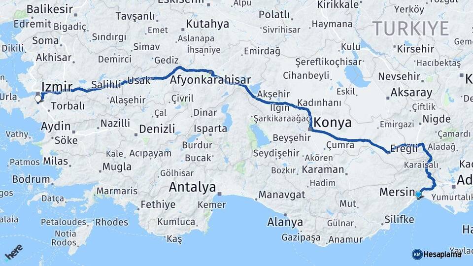 Mersin Adnan Menderes Havalimanı Arası Kaç Km - Yol Haritası