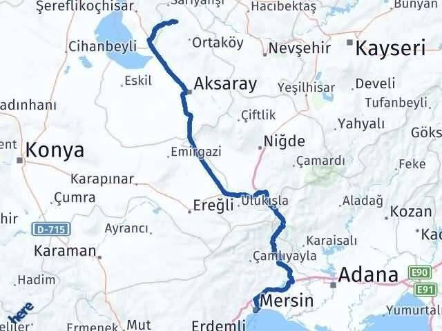 Mersin Ağaçören Aksaray Arası Kaç Km - Yol Haritası