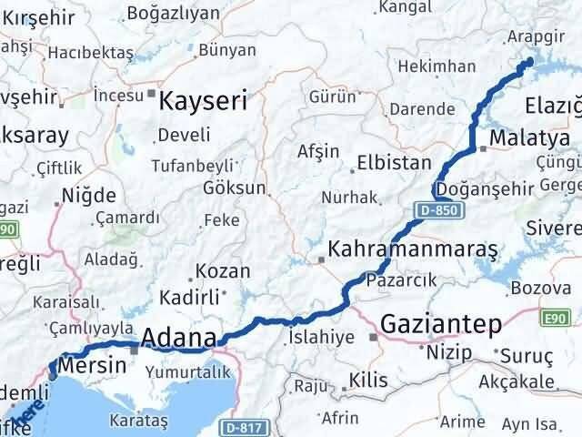 Mersin Ağın Elazığ Arası Kaç Km - Yol Haritası