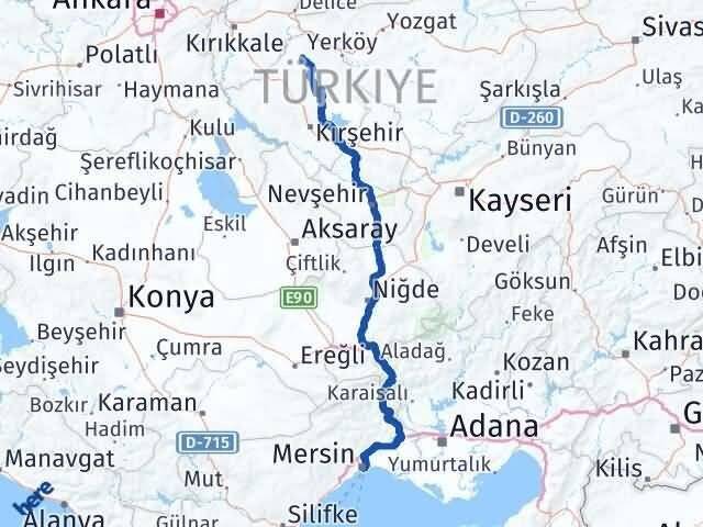 Mersin Akçakent Kırşehir Arası Kaç Km - Yol Haritası