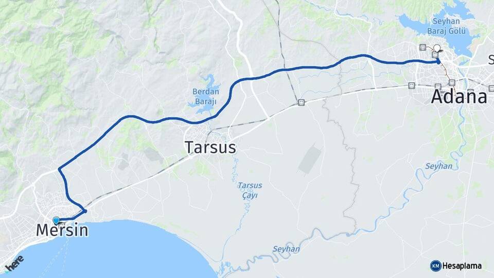 Mersin Akdeniz Çukurova Adana Arası Kaç Km - Yol Haritası
