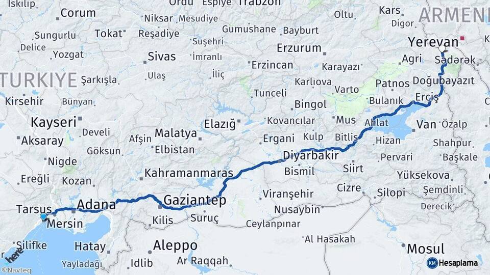 Mersin Akdeniz Iğdır Arası Kaç Km - Yol Haritası