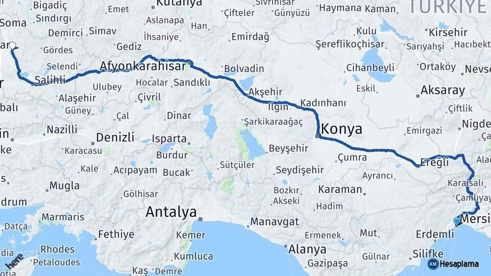 Mersin Akhisar Manisa Arası Kaç Km - Yol Haritası