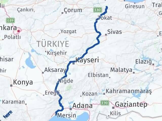 Mersin Akkuş Ordu Arası Kaç Km - Yol Haritası