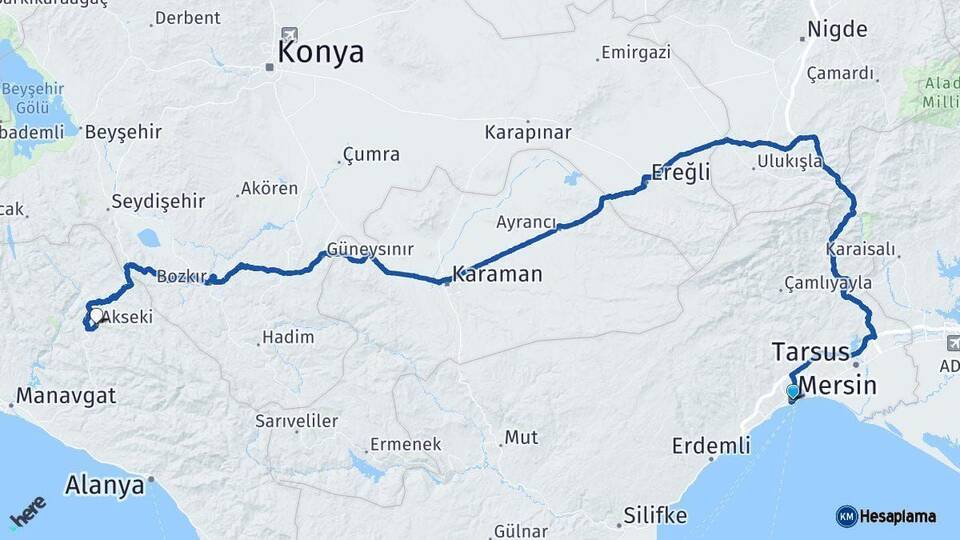 Mersin Akseki Antalya Arası Kaç Km - Yol Haritası