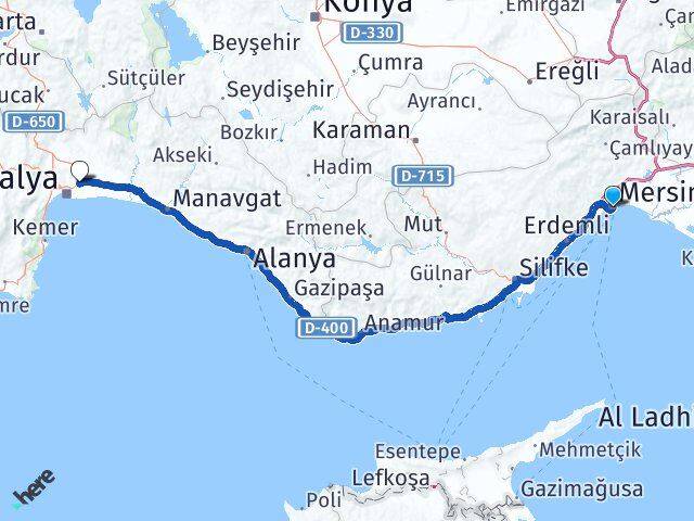 Mersin Aksu Antalya Arası Kaç Km - Yol Haritası