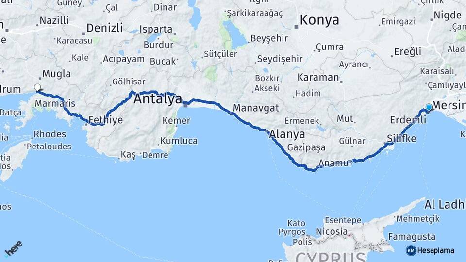 Mersin Akyaka Ula Muğla Arası Kaç Km - Yol Haritası