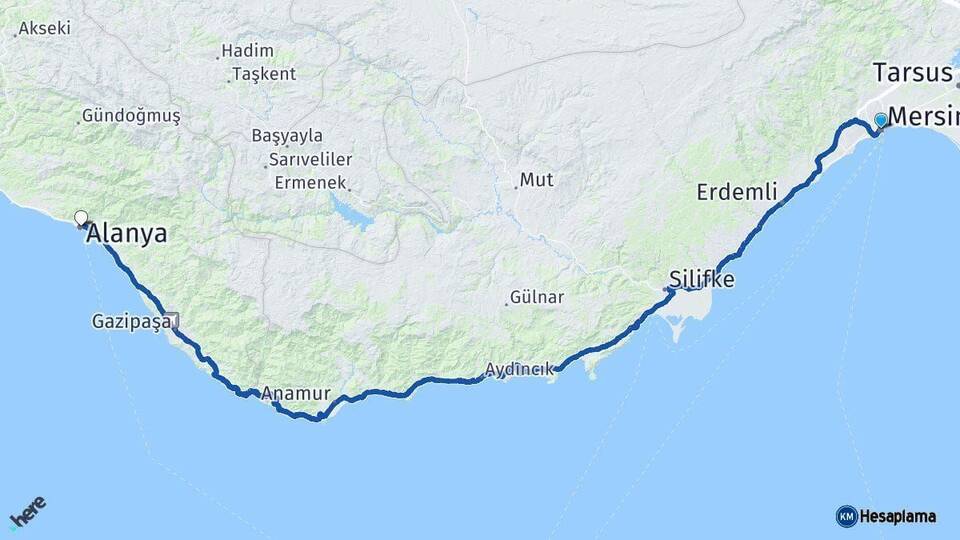 Mersin Alanya Antalya Arası Kaç Km - Yol Haritası