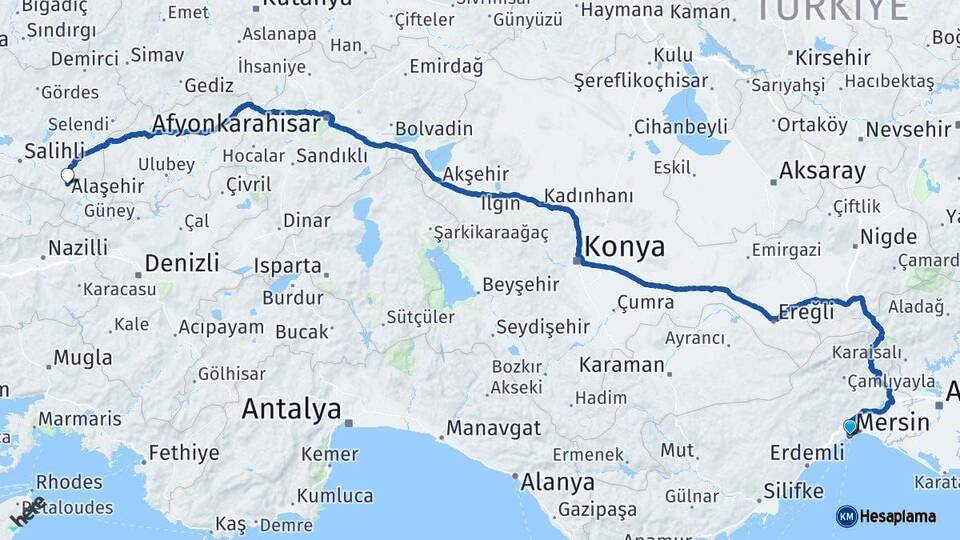 Mersin Alaşehir Manisa Arası Kaç Km - Yol Haritası