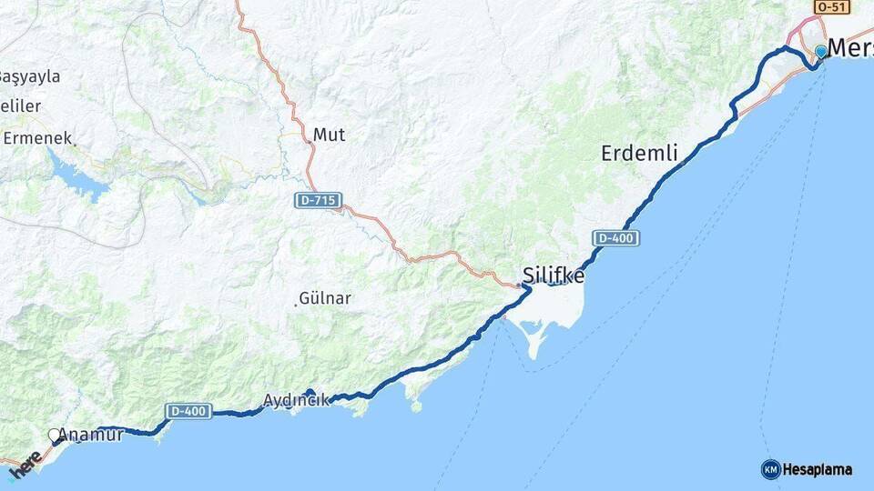 Mersin Anamur Arası Kaç Km - Yol Haritası