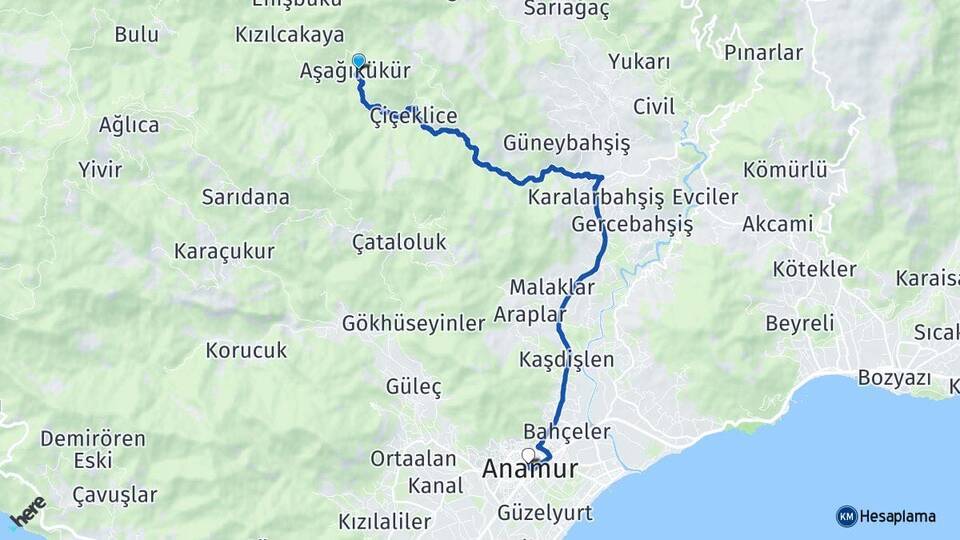 Aşağıkükür Anamur Arası Kaç Km - Yol Tarifi