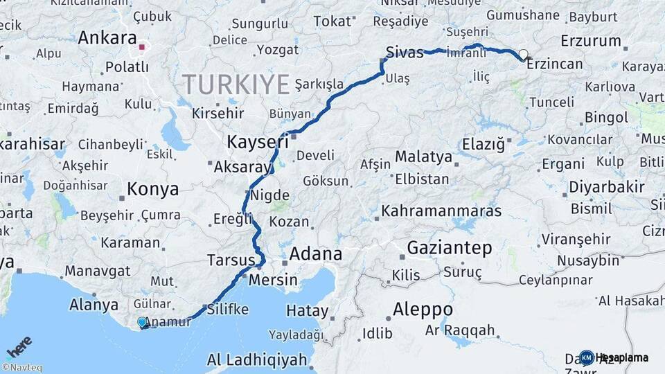 Anamur Erzincan Arası Kaç Km - Yol Tarifi
