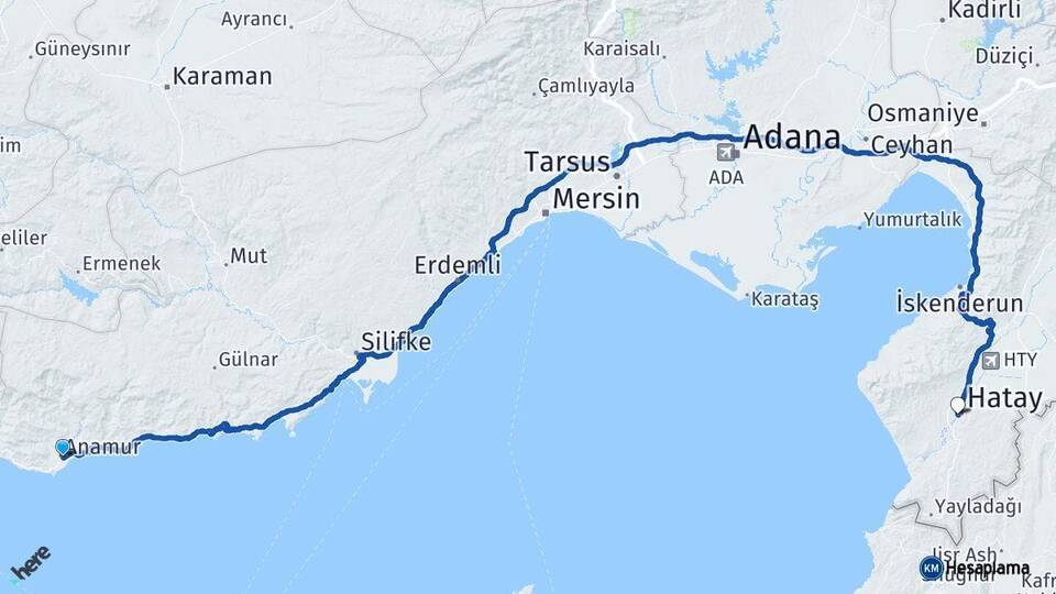 Anamur Hatay Arası Kaç Km - Yol Tarifi