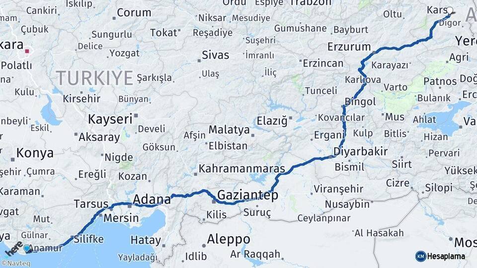 Anamur Kars Arası Kaç Km - Yol Tarifi