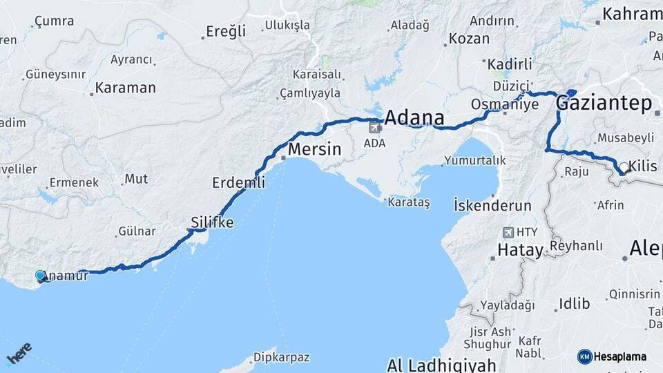 Anamur Kilis Arası Kaç Km - Yol Tarifi