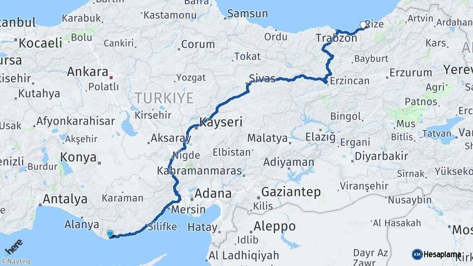 Anamur Rize Arası Kaç Km - Yol Tarifi