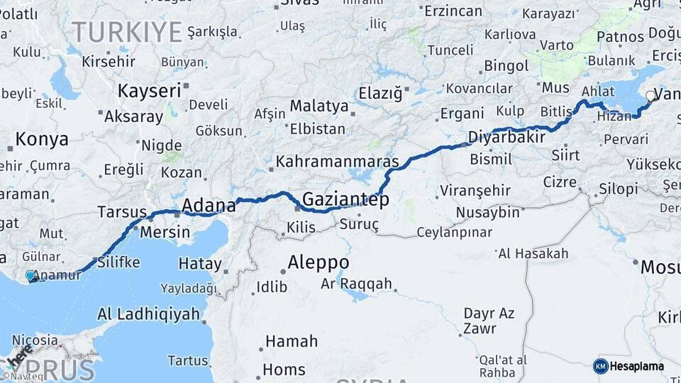 Anamur Van Arası Kaç Km - Yol Tarifi