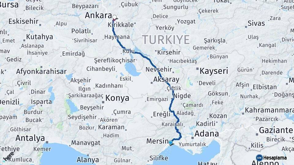 Mersin Ankara Arası Kaç Km - Yol Haritası
