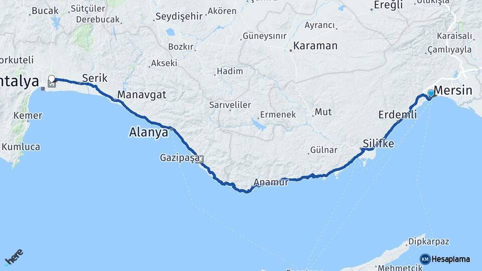 Mersin Antalya Havalimanı Arası Kaç Km - Yol Haritası