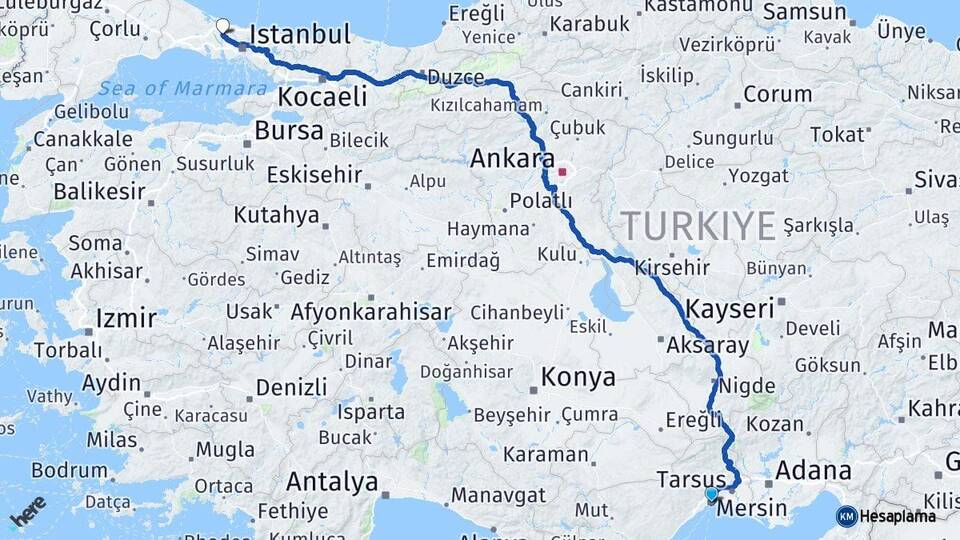 Mersin Arnavutköy İstanbul Arası Kaç Km - Yol Haritası