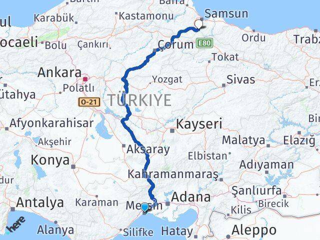Mersin Asarcık Samsun Arası Kaç Km - Yol Haritası