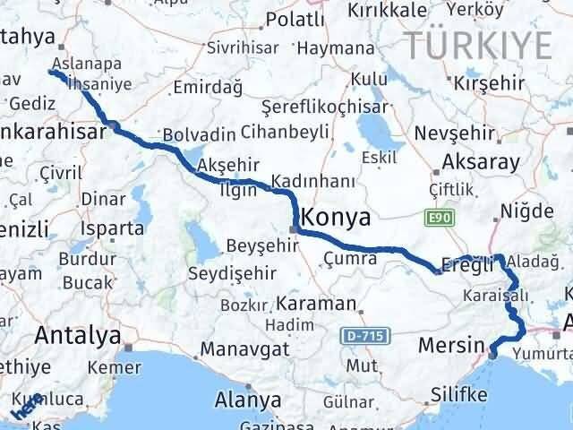 Mersin Aslanapa Kütahya Arası Kaç Km - Yol Haritası