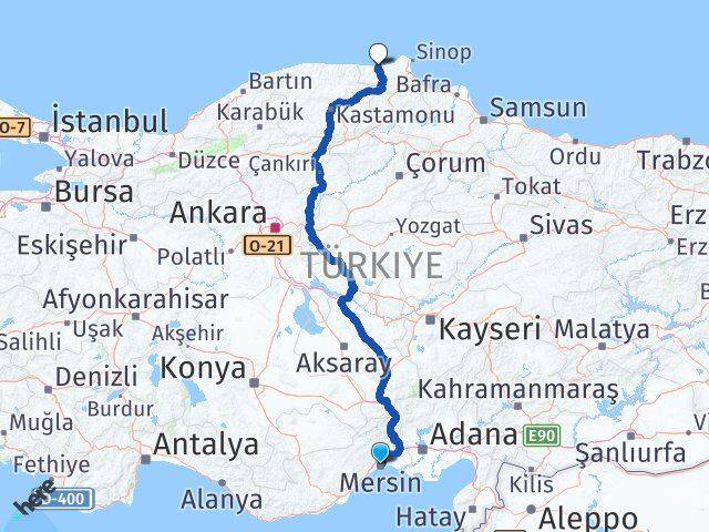 Mersin Ayancık Sinop Arası Kaç Km - Yol Haritası