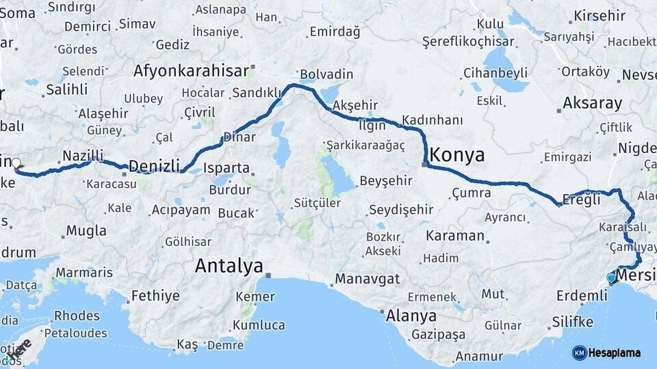 Mersin Aydın Arası Kaç Km - Yol Haritası