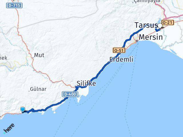 Mersin Aydıncık Tarsus Arası Kaç Km - Yol Haritası